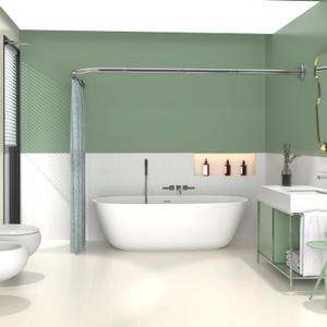 Upgrade-Version L Shaped Shower Curtain Rod,28-39 X 43-67 Inch Curved Shower Rod,Adjustable Shower Rods,Stainless Drilling Shower Curtain Rods with 18 Ring Hooks,for Bathroom Tub Dressing Room