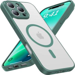 Magnetic for iPhone 16 Pro Case [Full Camera Protection][Military-Grade Protection][Compatible with MagSafe] Shockproof Protective Slim Phone Case for iPhone 16 Pro, Night Green