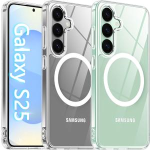 Oterkin Magnetic for Samsung Galaxy S25 Case Clear [Compatible with MagSafe][Anti-Yellowing][Built-in 4 Airbags][Military Grade Protection][Transparent Shockproof Slim] S25 Phone Case (Clear)