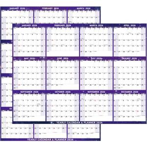 2 x 2026 Dry Erase Calendar  Large Yearly Wall calendar 2026, 33.7'' x 45.1'', 2-Side Reversible Calendar 2026, Vertical/Horizontal, Jan 2026  Dec 2026, 2026 Wall Calendar with Notes, Stickers - Purple