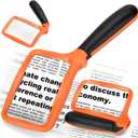 Magnifying Glass with Light, Folding Handheld Magnifying Glass for Reading, 3X LED Large Rectangle Lighted Magnifier with Brightness Dimmable, Books Magnifier for Seniors, Low Vision Gifts for Elderly (Orange-black)