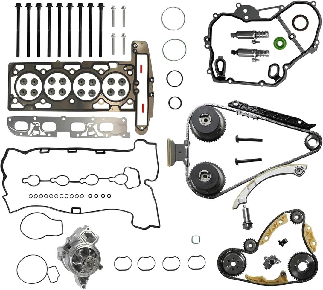 9-4201SX Head Gasket & Timing Chain Kit & Water Pump with VVT Solenoid Actuator Gear Fit for Equinox GMC Chevy Pontiac Terrain Buick Lacrosse Regal Verano 2.2L 2.4L Ecotec 2011-2017 HS26517PT