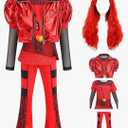 Rise of Red Girls Costume 4-14year Girls Halloween Christmas Cosplay Outfits with Long Curly Red Cosplay Wig, Size 150