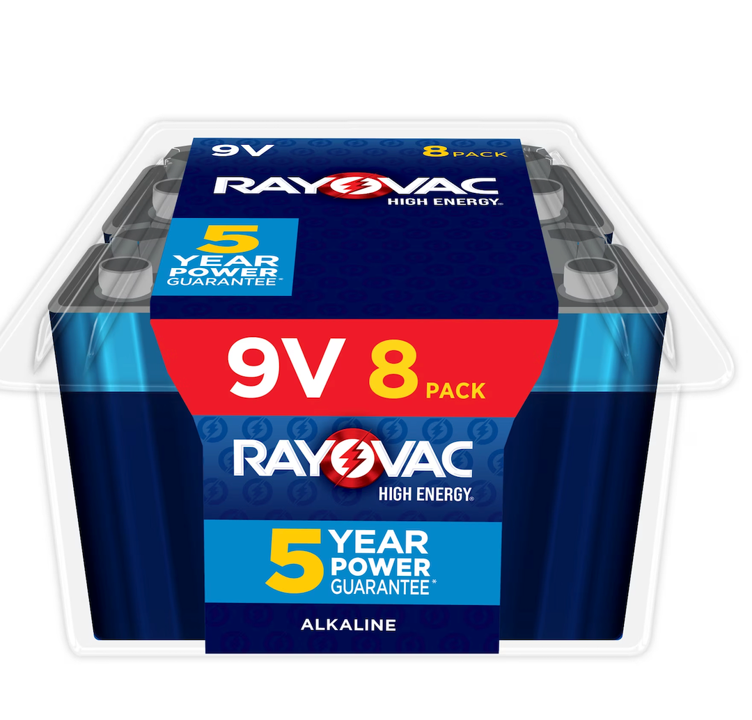 Rayovac High Energy 9V Batteries (8 Pack), Alkaline 9 Volt Batteries 
