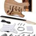 Fesley DIY Electric Guitar Kit with Mahogany Body/Maple Neck,6 Strings Electric Guitars,DIY Guitar Kit with Purpleheart Fretboard,SSS Pickups,ST Style Beginner Guitars, Build Your Own Guitar Kit,  ST-Natural