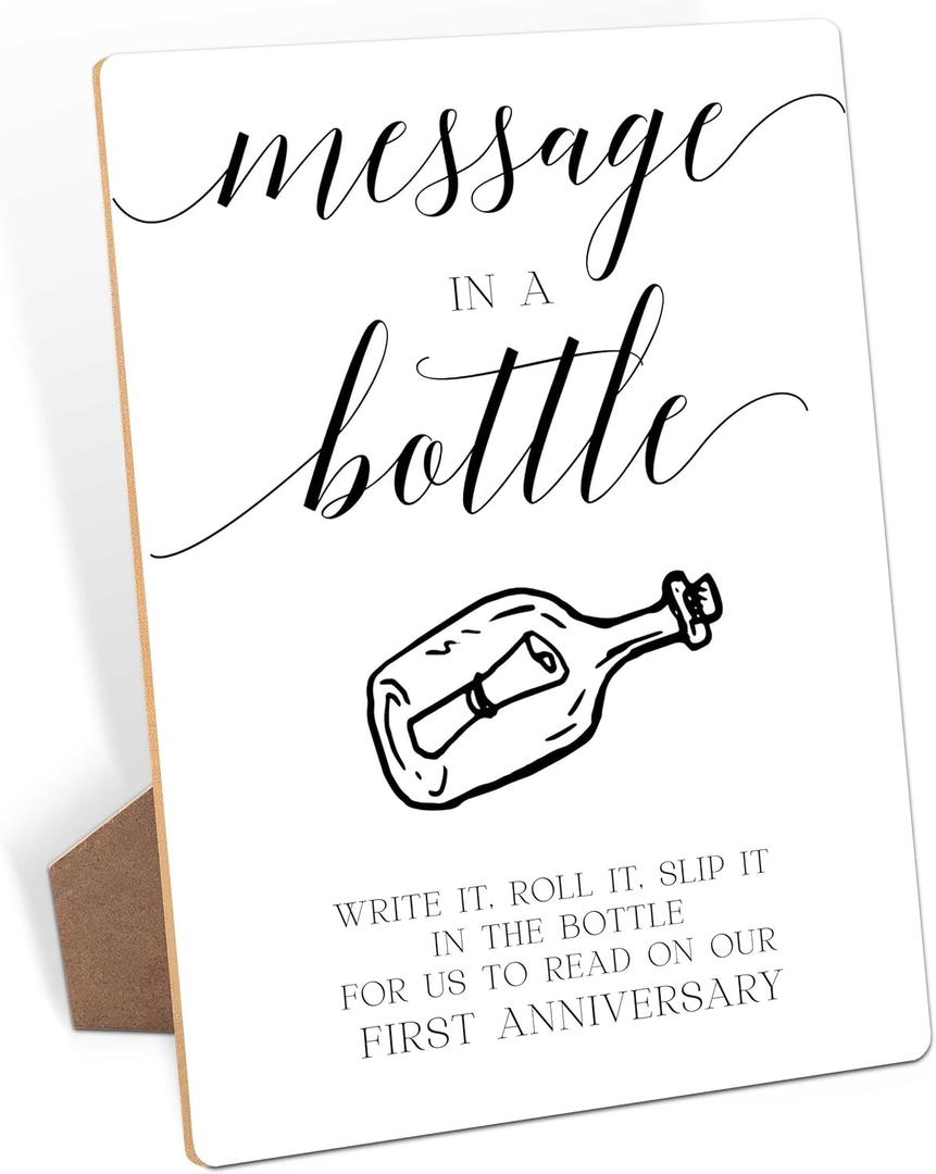 Wedding Message in a Bottle Guest Book Sign, 8x11 Inch Modern Table Signs With Stand for Ceremony, Reception, Engagement Party, Bridal Shower-18
