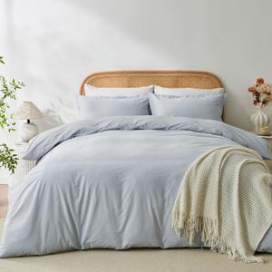OAITE 100% Washed Cotton Duvet Cover King Size Soft Breathable Durable Bedding with Zipper Closure & 8 Corner Ties- 3 Pieces Plain Simple Duvet Cover Set,2 Pillow Shams,1 Duvet Cover(104"x90")