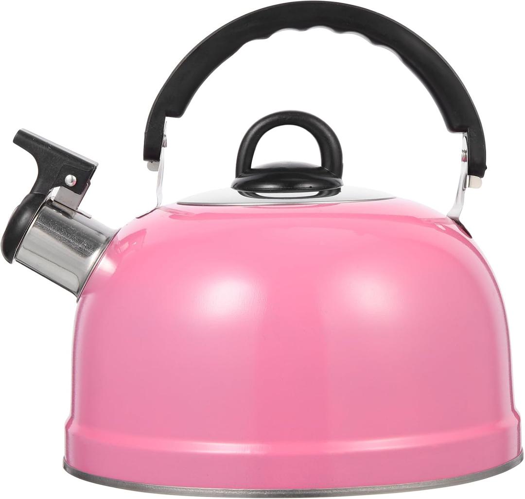 Stainless Steel Whistling Tea Kettle, Pink Spherical Hot Water Boiler Pot with Ergonomic Handle, Stove Top Teapot for Home Kitchen and Camping, Compatible with Gas and Induction Cookers
