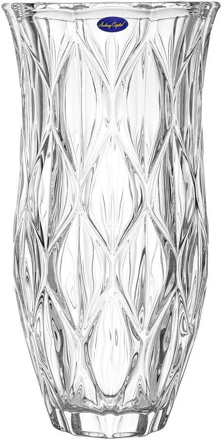 Amlong Crystal Large Size Clear Floral Vase 12 inches High (6 inch Top and 3 inch Bottom)