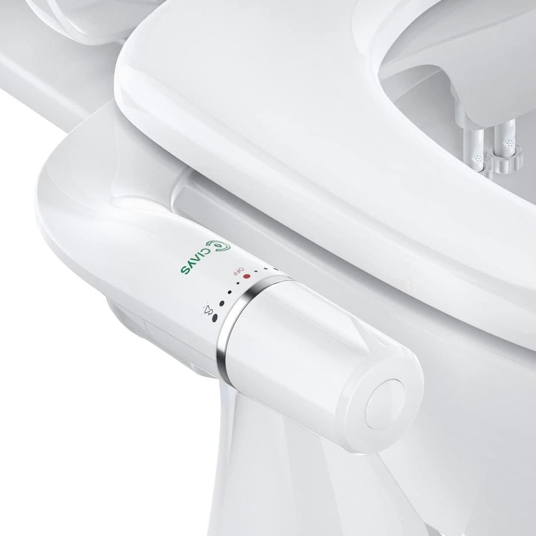 Ciays Bidet Attachment for Toilet Ultra-Slim Bidet Sprayer with Pressure Controls Non-Electric Dual Nozzles for Feminine/Posterior Wash, Sliver and White