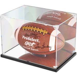 Football Display Case with Mirror Back and Base, Acrylic Display Case for Full Size Football Self Assembly(12x8x8 inch, 30x20x20 cm)