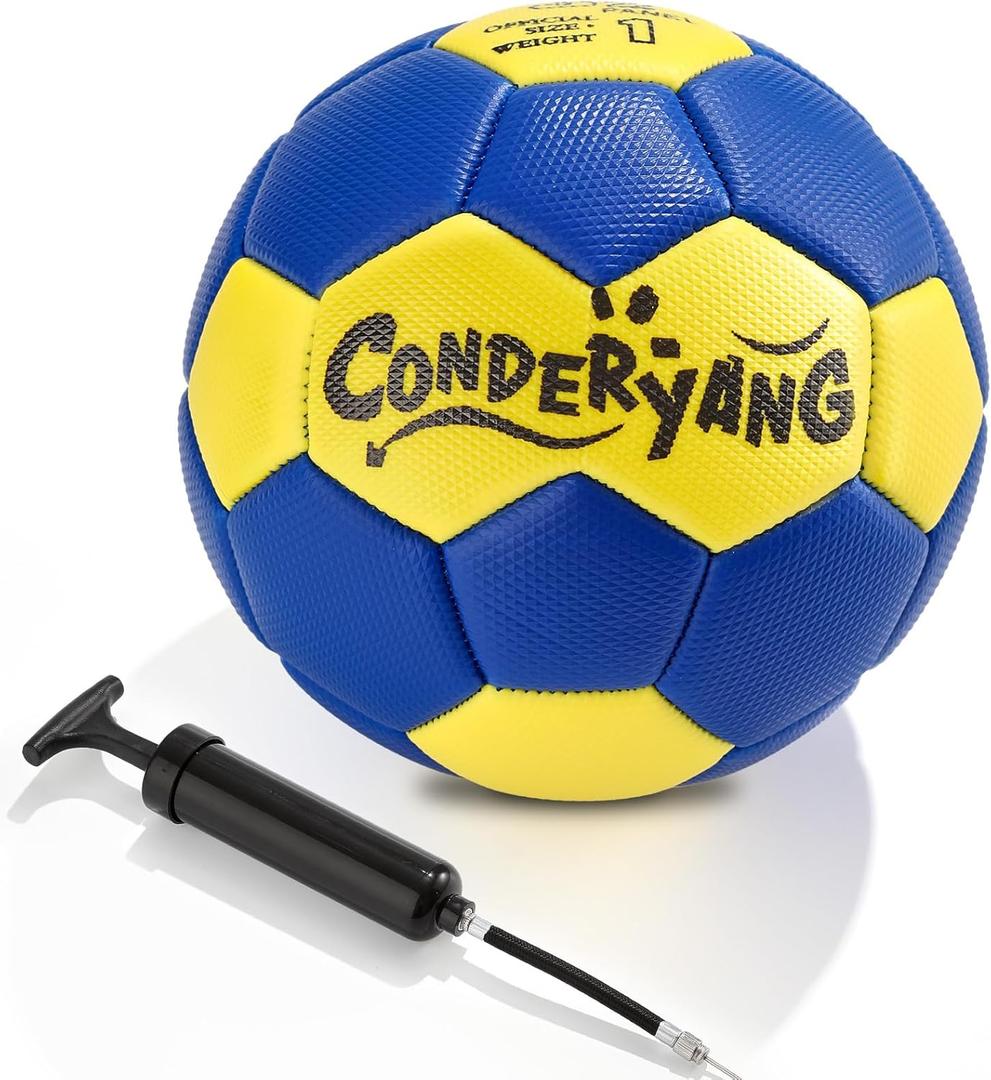 Handball Ball with Pump Needle PU Blue and Yellow Hand Ball Balls Single Handball Attractive and Durable Design for Youth League Game Training Practice (5.9 InchSize1)