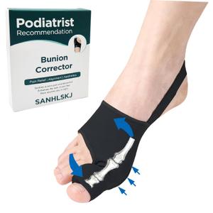 2PCS Bunion Corrector for Women & Men,Hallux Valgus Pain Relief Toe Straightener,Non-Slip Stitched Gel Pad,Adjustable Wrap for Day Walking, Night Sleep & All Shoes,(Black)