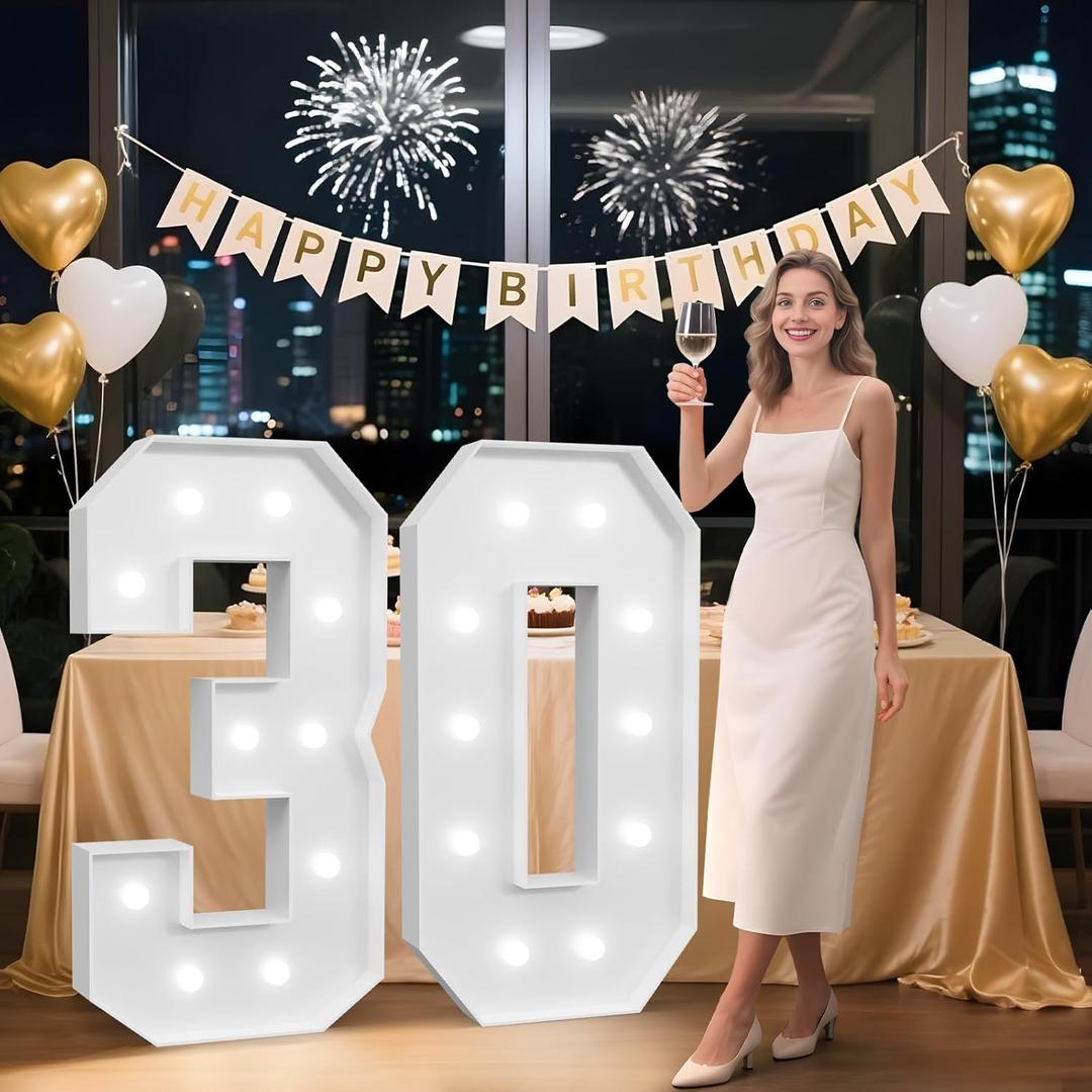 4FT Marquee Numbers 30, Happy 30th Birthday Decorations for Women Men, Large 30 Light up Number for Him Her 30 Years Old Birthday Party Supplies, 30th Anniversary Party Decor