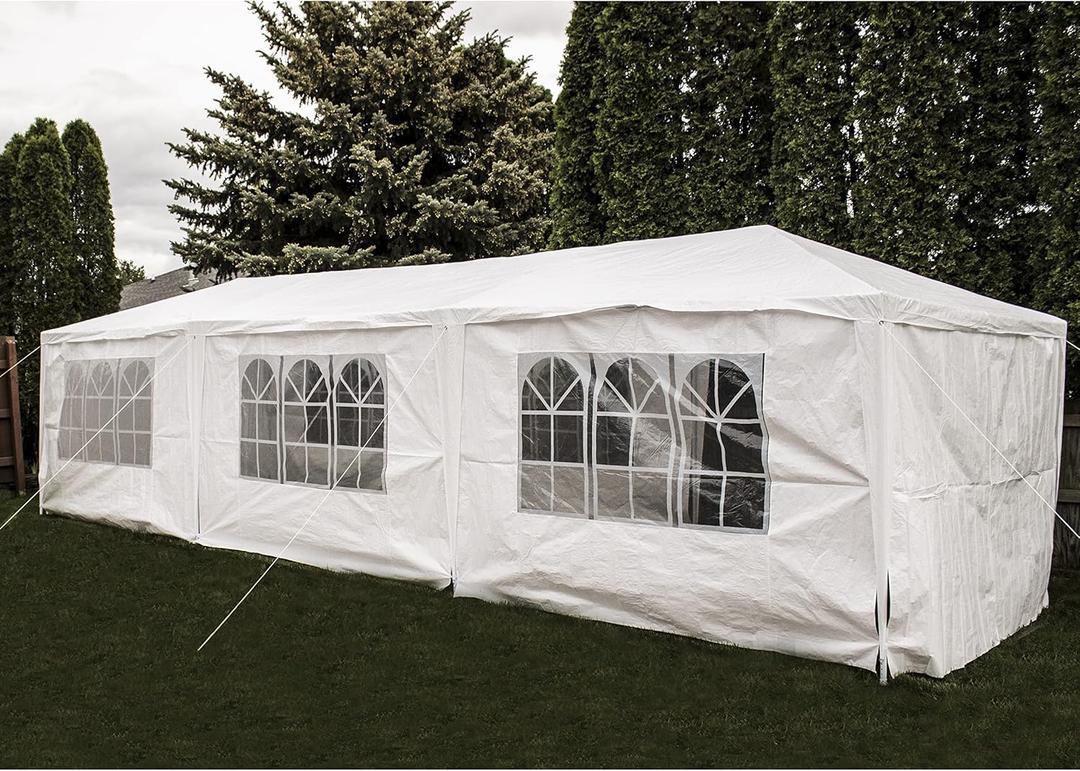 Party Tent Canopy Tent for Outdoor Wedding Party - *New Heavy Duty Design* or Camping BBQ w/Removable Waterproof Sidewalls - 30' x 10' - Backyard Expressions