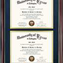 GraduationMall Double 8.5x11 Diploma Frame,Solid Wood & UV Protection Acrylic,Cherry Finish with Gold Trim,Navy Blue & Gold Mat