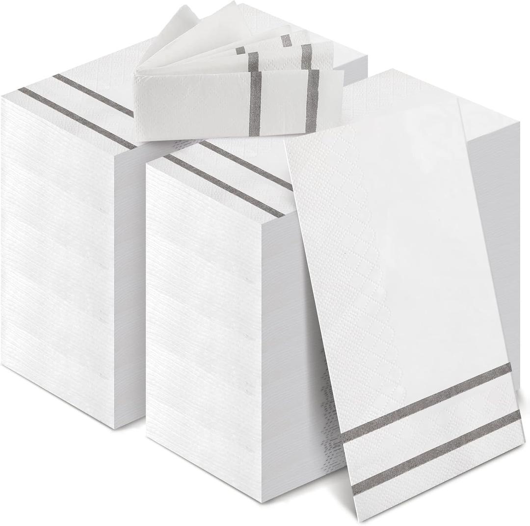 400 Pack Disposable Guest Towels for Bathroom Paper Hand Towels Bulk Elegant Dinner Napkins Decorative Paper Napkins for Bathroom Kitchen Parties Weddings (Silver Gray)