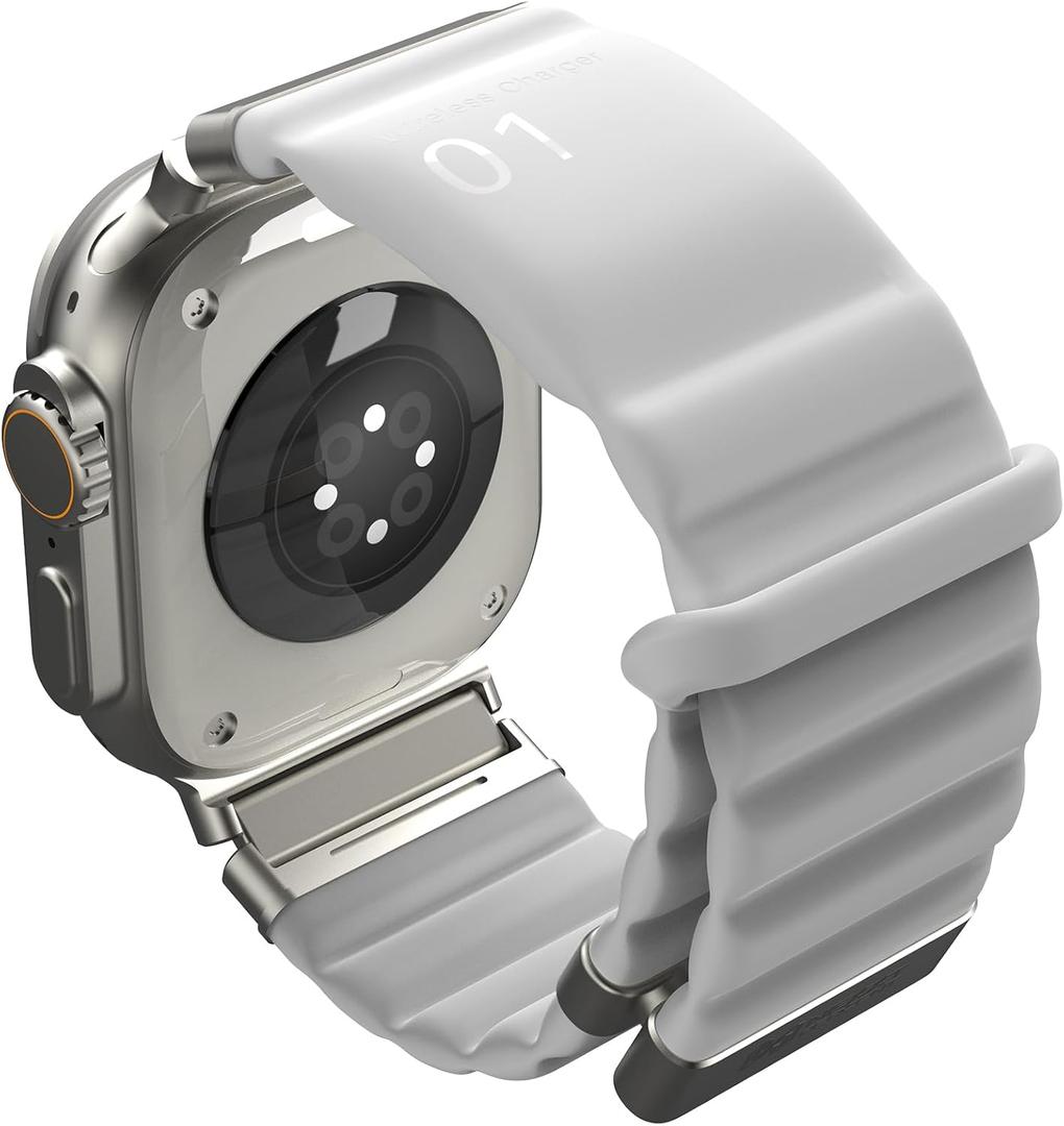 Energy Link Compatible with Apple Watch Band 42mm 44mm 45mm 49mm for Women Man, Band Charging, Silicone material, Outdoor Waterproof (White+ Metallic color)