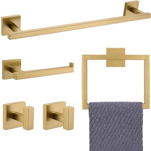 YACVCL Towel Bar Set, 5-Piece Brushed Gold Bathroom Hardware Set, Gold Bathroom Accessories Set, SUS304 Stainless Steel 23.6 Inch Towel Holder Towel Racks Set Wall Mounted