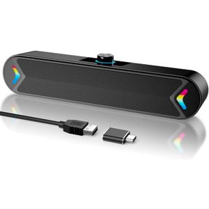 LENRUE Computer Speakers for Desktop,PC Speakers with Basic Stereo Sound & Colorful Lights, Single USB for Both Power and Audio,Desktop Laptop Sound Bar Speakers for Gaming,Movies,Music