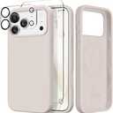 GONEZ Magnetic for iPhone 17 Pro Case, Compatible with MagSafe, [Screen Protector + Camera Lens Protector], Liquid Silicone Anti-Scratch Shockproof Protective Phone Case 6.3 inch, Stone