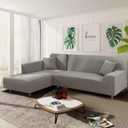 NAISI Couch Cover L Shape 2 Pieces Sofa Cover Soft Stretch Slipcovers with 2pcs Pillowcases Furniture Protector Sectional Couch Covers 3 Seater + 3 Seater(Silver Grey)