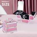 Joligrace Makeup Train Case Makeup Case Organizer Portable Cosmetic Box Storage with 2 Trays Mirror Locking Make Up Travel Case for Nail Kits Cosmetics Craft Traveling Makeup Box Mermaid Pink