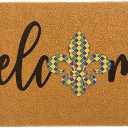 Mardi Gras Welcome Door Mat Outside Entrance, Faux-Coir Thin Doormat, Holiday Outdoor Decoration Outdoor Porch-Rug 17"X30" Non-Slip Dirt-Trapping for Home Garden Farm Spring Decor
