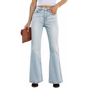 EMMIOL Flare Jeans for Women Trendy, Mid-High Waist Bootcut Bell Bottom Jeans, Stretchy Denim Y2K Pants with Pockets (Blue)