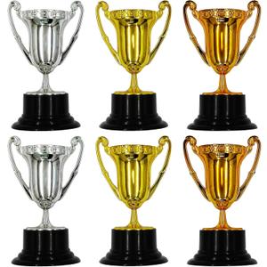 Kids Mini Award Trophy Cups - Pack of 6 Bulk - Plastic Gold Silver Bronze Award Trophies Set for Kids for Party Favors, Props, Rewards, Winning Prizes, Competitions