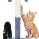 ROYPET Multifunctional Cat Scratching Posts for Indoor Kittens,Cat Scratching Posts for Play and Activity,Scratching Posts with Feather Toys and Self-Grooming Brush,Grey (042 medium)