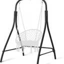 SUNCREAT Hammock Chair Stand, Heavy-Duty Steel Hammock Stand, 400 lbs Capacity, Adjustable Height, Dual-use Swing Stand for Outdoor Indoor, Hammock Chair not Included, Black
