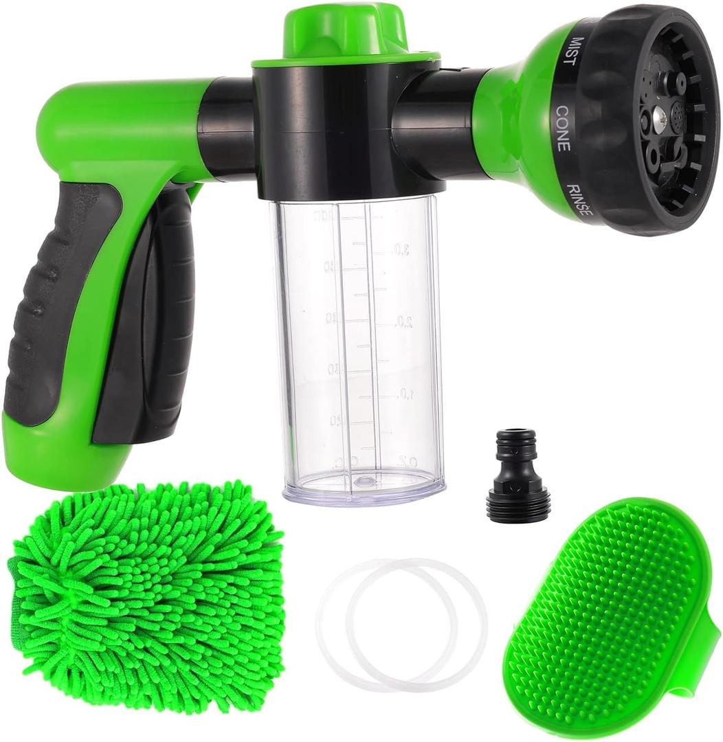 OJKGV High Pressure 8 in 1 Car Wash Brush Foam Gun,Garden Hose Nozzle Foam Cannon Bottle Soap Sprayer,Lawn, Car Wash, CleaningPatio, Pet Bathing1 (Green)