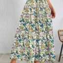 POPZONE Women Maxi Skirt Floral Boho Tiered Fall Summer Flowy Skirts Casual High Waist Long Skirts for Women (S)