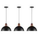 Mgcanyu Solid Wood Pendant Lights 3 Pack, 11.8" Modern Matte Black Dome Hammered Metal Hanging Ceiling Light Fixtures Industrial Lighting for Kitchen Island Dining Living Room Restaurant Farmhouse