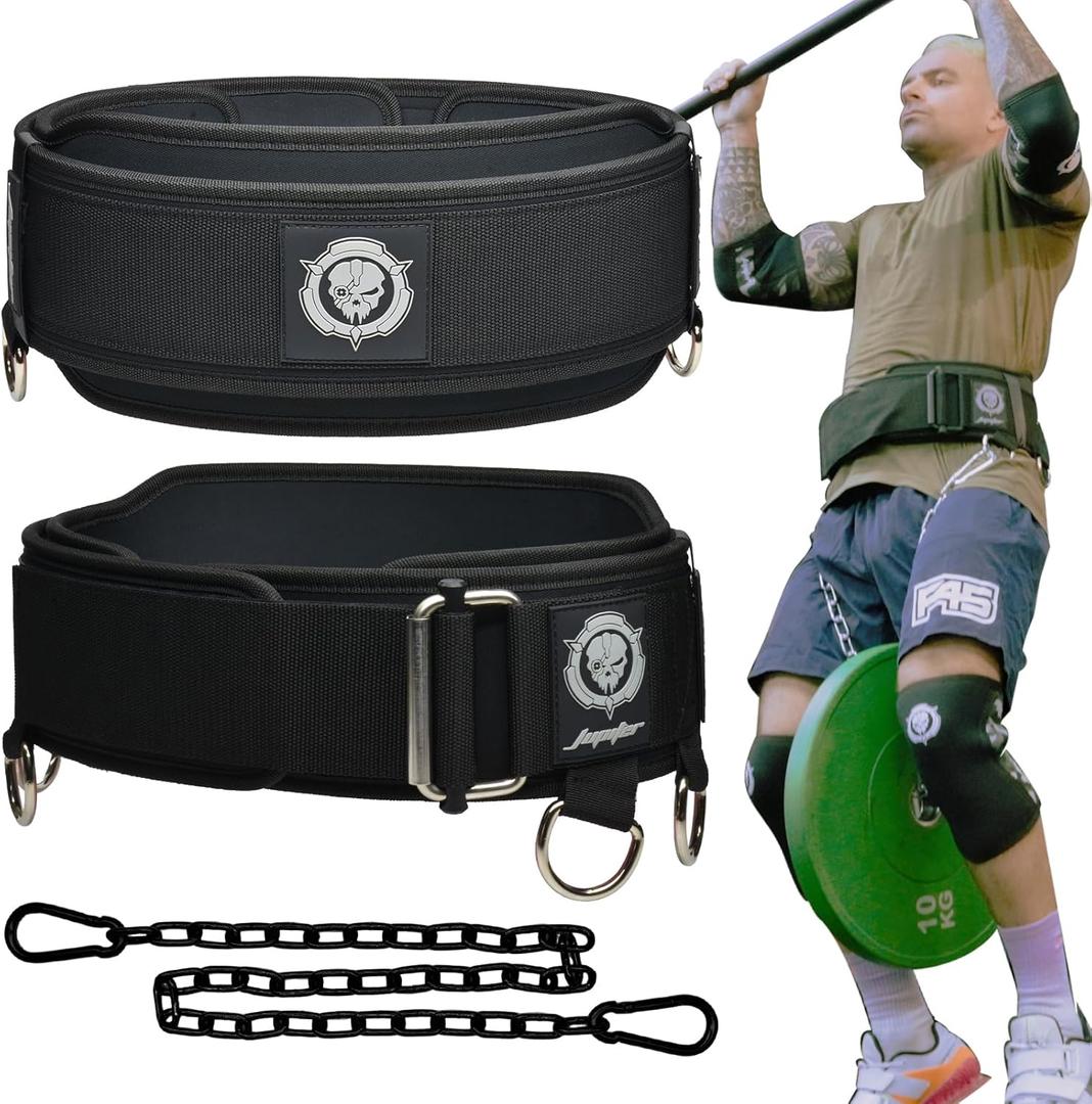 2-in-1 Weightlifting Belt & Dip Belt with Chain for Added Weight Training,Weightlifting, Squats, Deadlifts,Powerlifting for Men & Women (Medium, Black/Grey)