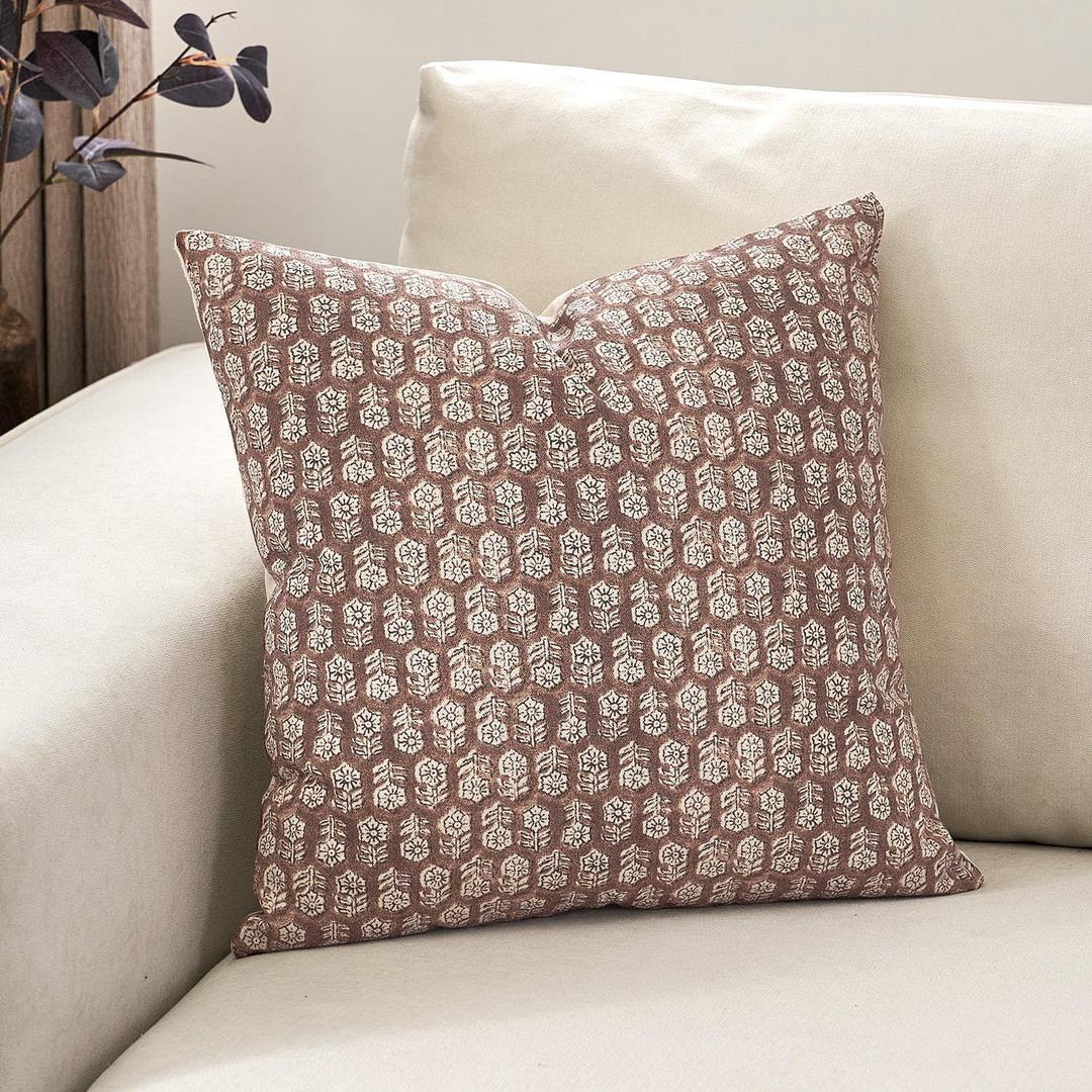DOMVITUS Pillow Covers 20x20, Floral Pillow Covers, Couch Pillows for Living Room, Decorative Farmhouse Accent Print Throw Pillow Covers, 1PC, Cognac Brown