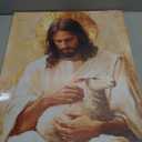 KYHDCJUB Jesus and Lamb Wall Art Jesus Saves the Lost Lamb Painting Christian Picture Wall Decor God Embraces Sheep Picture Prints Artwork for Living Room Bedroom Church 16x24 Inch Ready to Hang