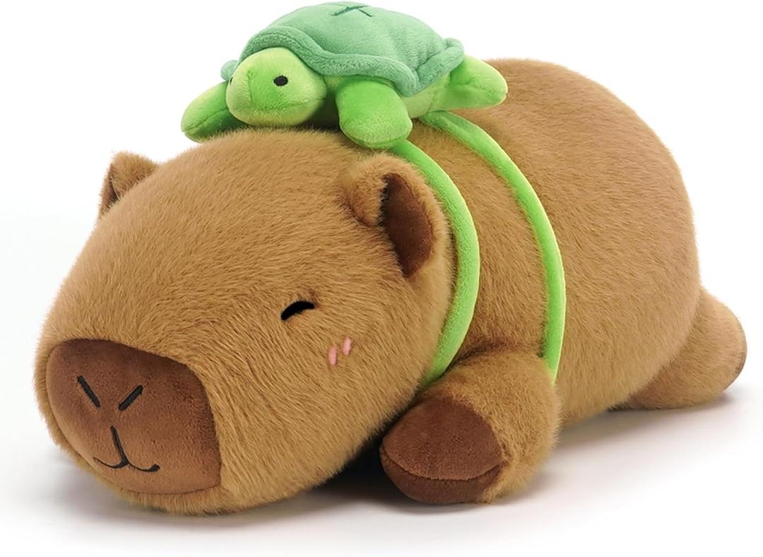 SQEQE Weighted Stuffed Animals Capybara Plush, Weighted Capybara Stuffed Animals with Turtle Backpack, Soft Pillow Toy for Kids Adults, Valentines Gifts, Birthday Presents 13.8 Inch, 1.7 Lbs