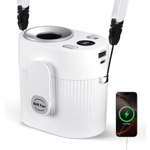 2 x CIVPOWER Portable Waist Clip Fan: 20000 RPM Turbo Cooling - Rechargeable 8000 mAh Battery and LED Display - 5 Speed Belt Fan on Shirt for Outdoor/Jobsite/Camping/Travel - White