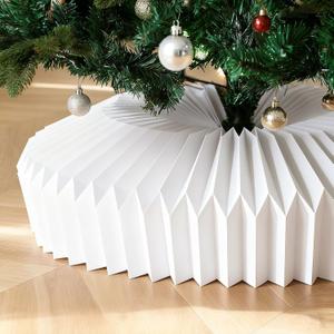 26in Christmas Tree Collar, Honeycomb Folded Paper Basket Skirt Collars, Christmas Tree Ring Base Stand Cover for Holiday Home Decoration(White)