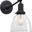 PERMO Industrial Sconces Slope Pole Sconce with 6.7" Oval Dome Clear Glass Shade Matte Black Wall Sconce Wall Mount Light Fixture for Bathroom Bedroom Entryway Home Office Kitchen