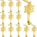 Lounsweer 12 Pieces Snowflake Christmas Stocking Holders Gold Metal Mantel Stockings Hangers Stand Christmas Ornament Hooks Metal Fireplace Clips for Xmas