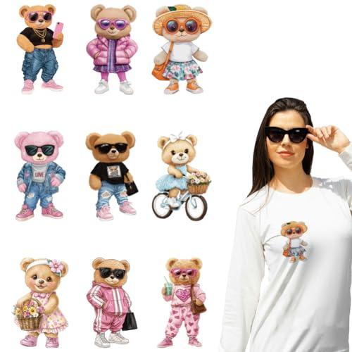 arricraft 9 Sheets Trendy Bears Iron on Stickers, Sunglasses Teddy Bears Print Transfer Stickers Decals for DIY T-Shirt Jeans Backpacks Families Clothing Hat Decoration Applique