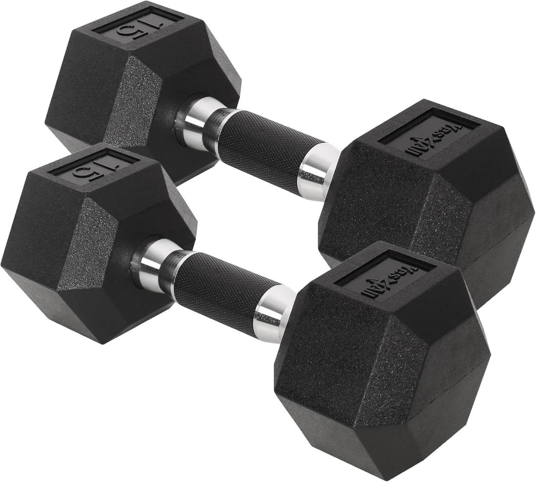 Yes4All Chrome/Rubber Grip Encased Hex Dumbbells  Hand Weights With Anti-Slip 10-30 LBS Pair