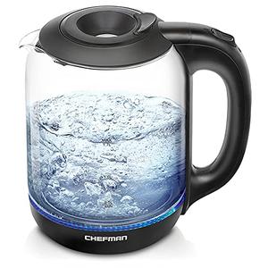 Chefman 1.7 Liter Electric Kettle With Easy Fill Lid, Cordless With Removable Lid And 360 Swivel Base, LED Indicator Lights, Black