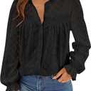 PRETTYGARDEN Lace Long Sleeve Shirts Fall Outfits for Women 2025 Casual Button Down Going Out Tops Hollow Out Eyelet Blouses (X-Large, Black)
