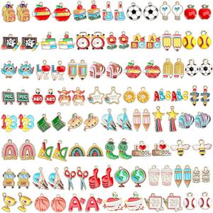 SANNIX 110 Pieces School Themed Charms Bulk, Teacher Jewelry DIY Craft Supplies Enamel Charm for Necklace Earrings Bracelet Teacher Appreciation Gifts Back to School Accessories
