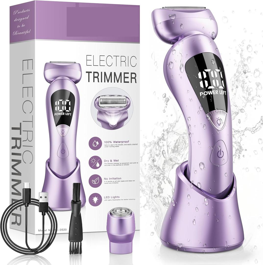 Waterproof Electric Bikini Trimmer for Women | Rechargeable Painless Cordless Shaver with LED