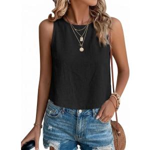 IDEALSANXUN Womens Linen Tank Tops Spring Summer Fashion Crop Cute Sleeveless Shirts Vest Top (Black, S)